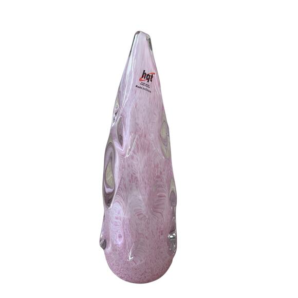 Hand Blown Solid Art Glass CHRISTMAS TREE 11in Pastel Pink & White Swirl New - Picture 1 of 11